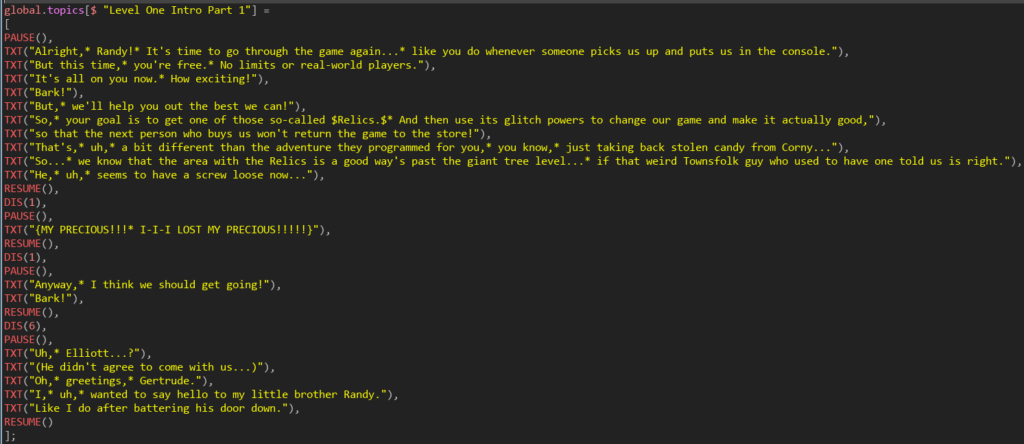 Randy's Crazy Mission! Game Development Nuggets Dialogue Snippet Number 1